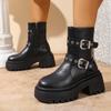Women's Chunky Sole Ankle Boots Zipper & Side-Zip Combat Boots Winter Fleece-Lined Booties Versatile Leather Boots Platfo 65