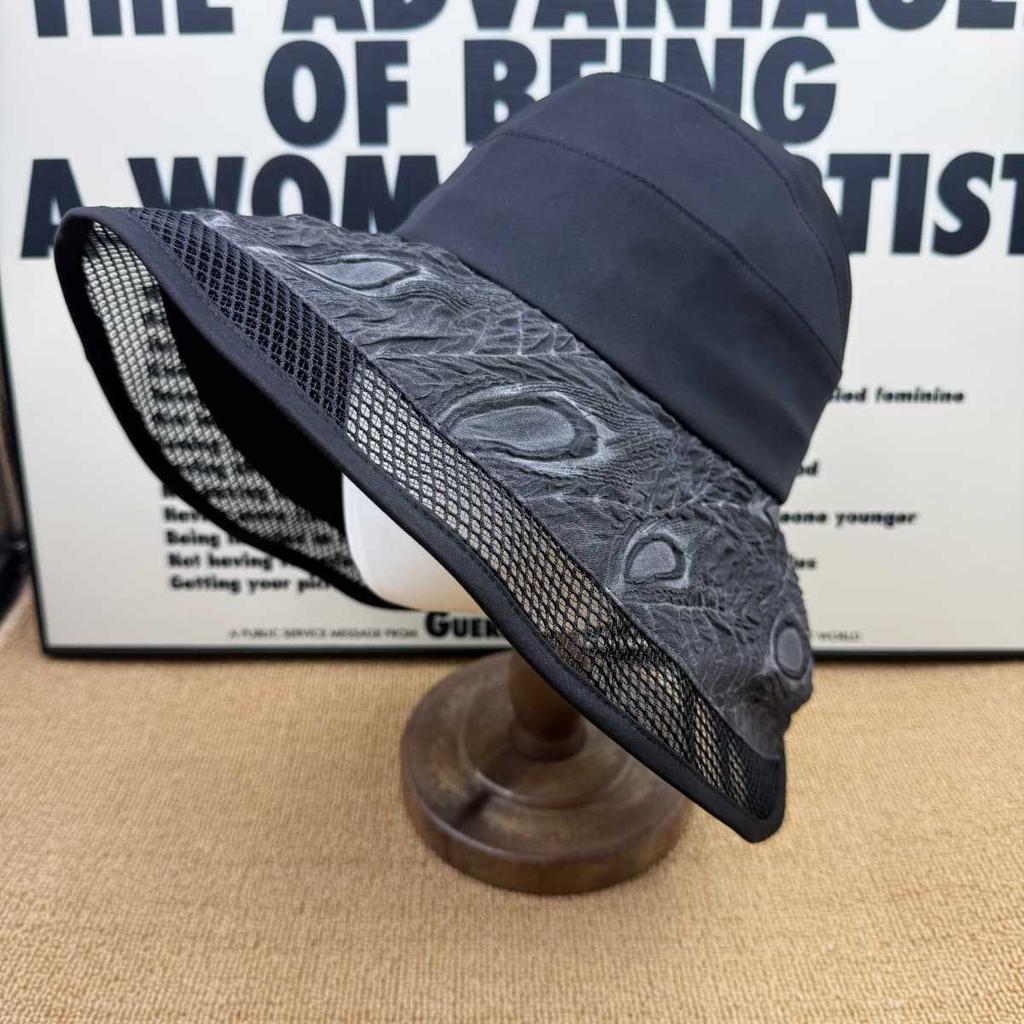 Commuting versatile mesh sunscreen cap, summer texture splicing big eaves hat, UV protection breathable portable bucket hat