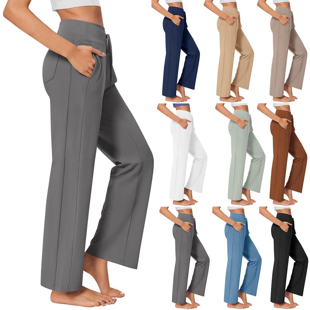 Women's Fashion Casual Solid Color High Waist Drawstring Yoga Sport With Pockets Casual Pants