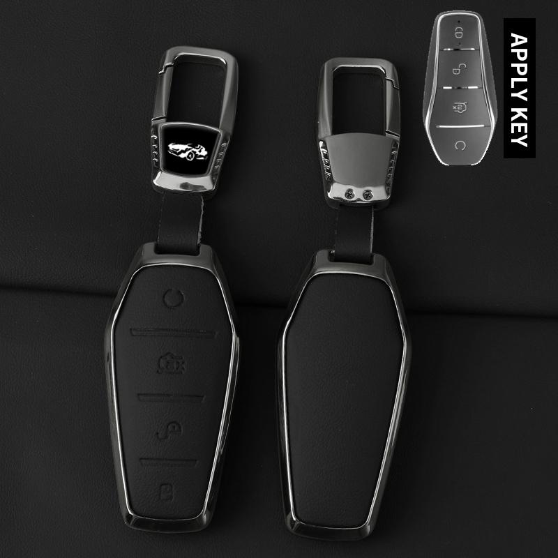 Metal Genuine Leather Auto Key Fob Cover Case Fit For Byd Atto 3 Song Pro Lied Han Ev Max Yuan Plus Tang Dm Qin Plus Protected Housing Remote Bag