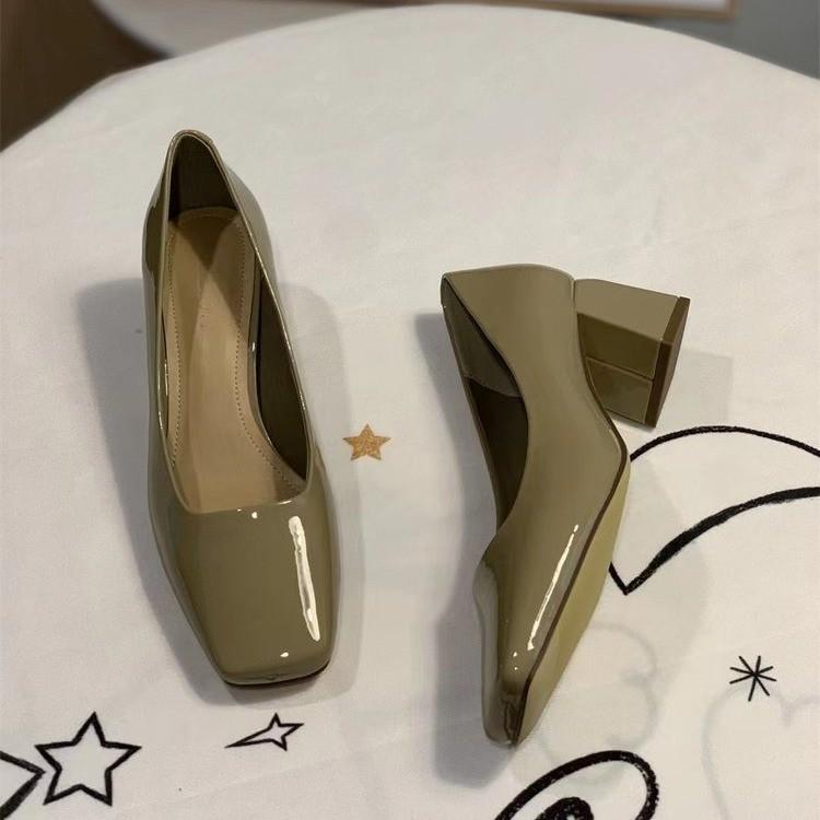 

Черные туфли с квадратной головкой на высоком каблуке женские весенние 2025 новые лакированные кожаные простые рабочие туфли на толстом каблуке женские профессиональные одинарные туфли женские 40 темно-зеленого