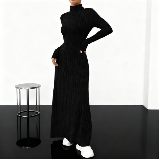 Sweater Dress for Women Casual Long Sleeve High Neck Ribbed Knit A-Line Dress Fall Winter Pullover Tunic Maxi Dress