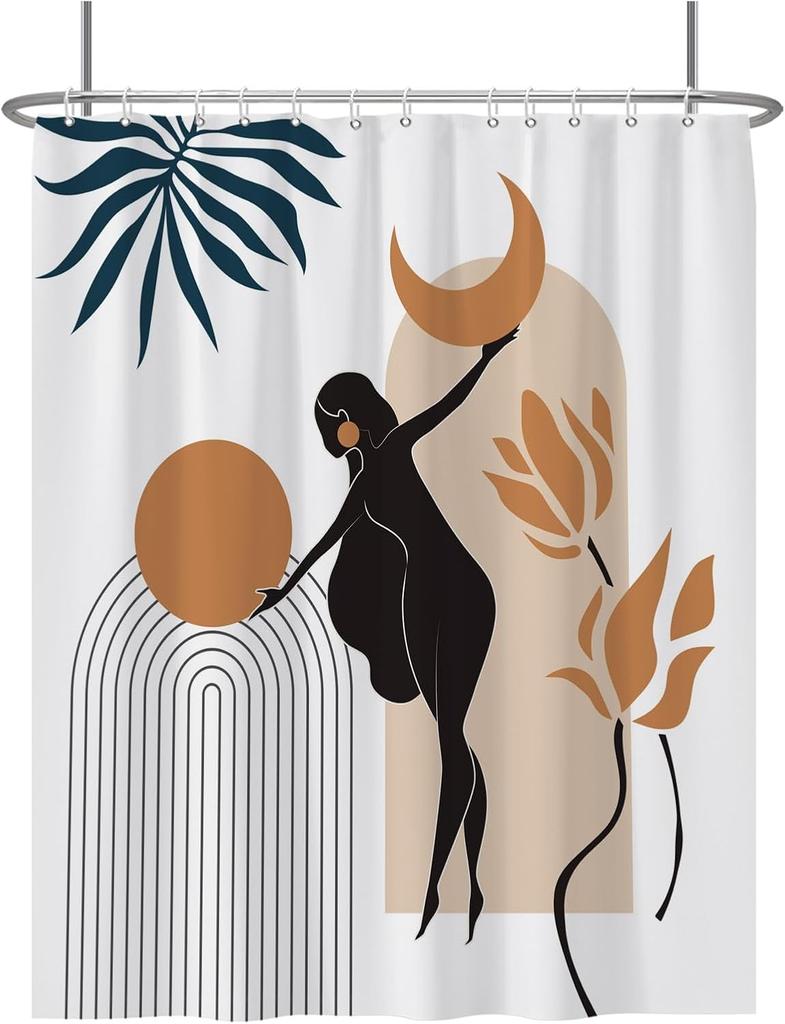 Black Grey Plant Leaves Shower Curtain Medieval Modern Abstract Bathroom Decorative Shower Curtain With Hooks 180X180Cm