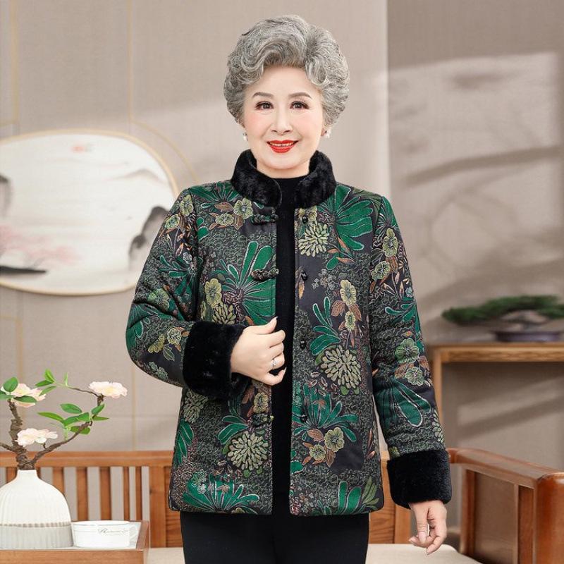 

Thickened Winter Cotton Jacket for Elderly Women, Warm Coat with Fleece Lining 4XL (135-145 jin) зелёный
