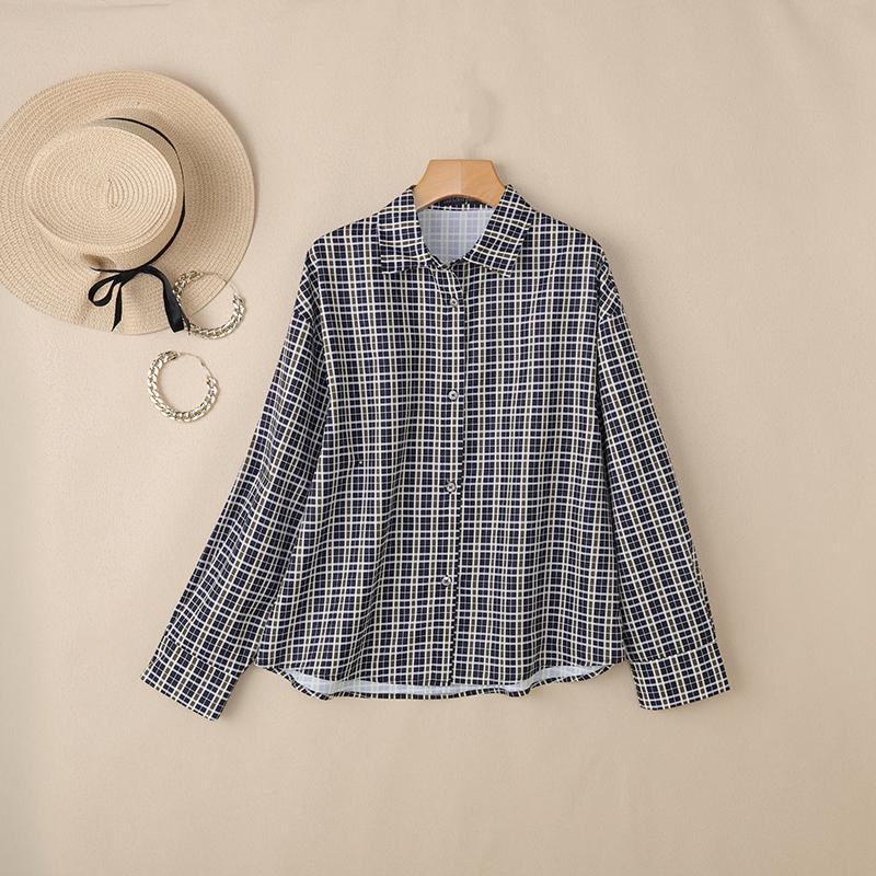 ZANZEA Women Casual Turn Down Collar Long Sleeve Plaid Print Loose Blouse