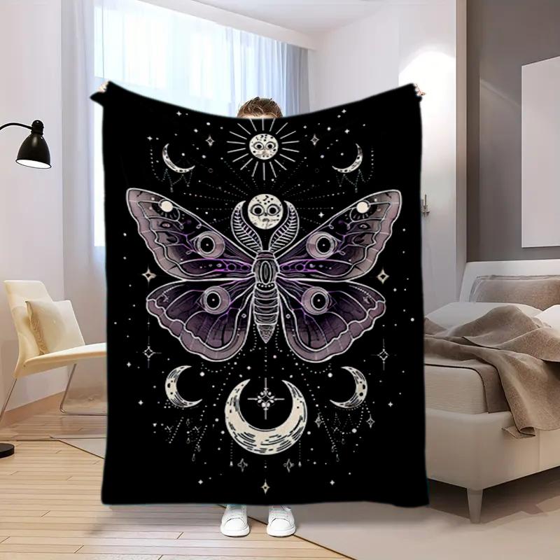 Dark Romance Butterfly Roses Blanket Sofa Blanket Camping Trip Bedroom Outdoor Plush Blanket Digital Printing