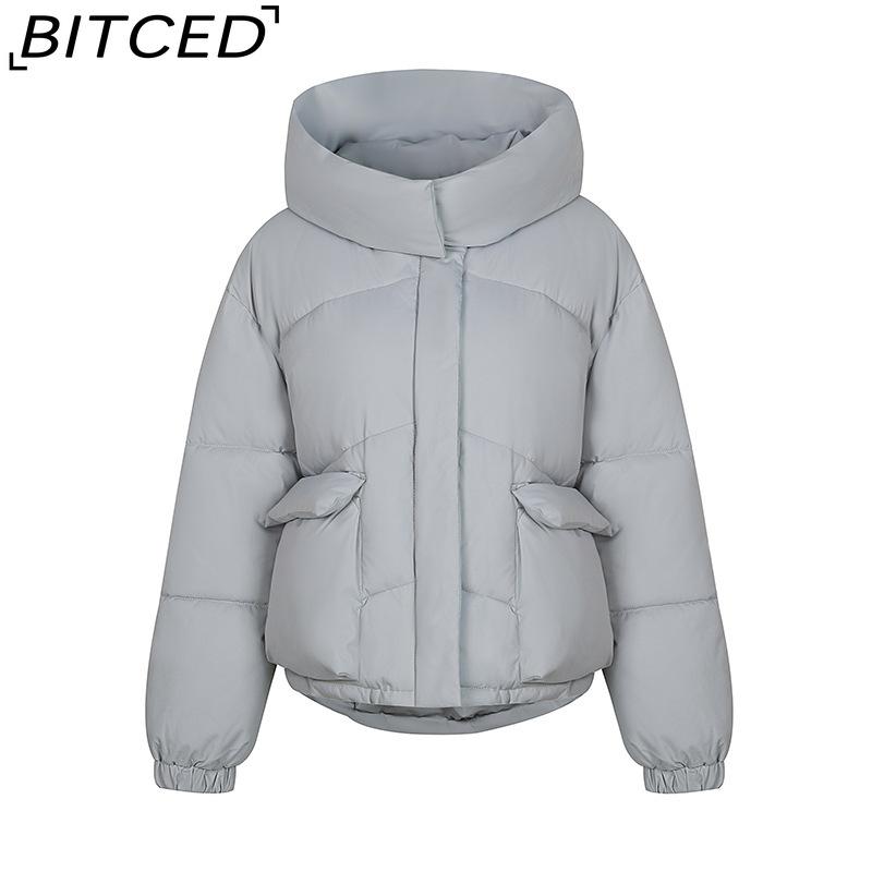 BITCED Women's Loose-Fit Puffer Jacket with Hood - Short-Length Thickened Winter Coat