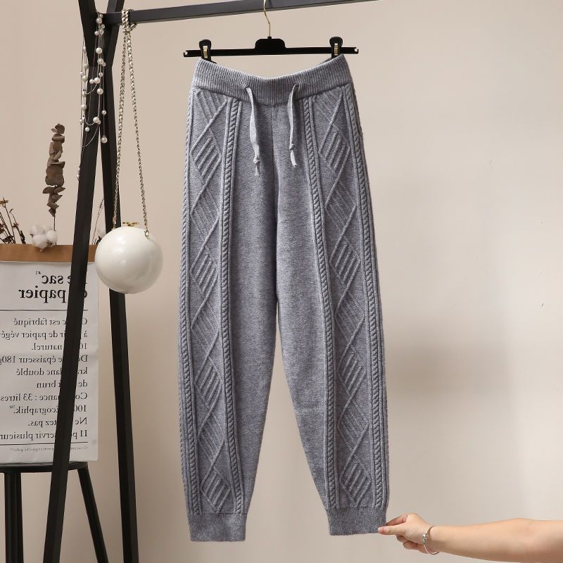 Twist Knitted Wide-leg Pants for Women in Autumn Winter 2025 Loose Casual Thickened Solid Color Wool Harem Pants