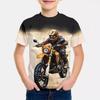 Summer Round Neck 3D Cool Motorcycle Printed Top Fashionable Casual Short Sleeved Children's Boy T-shirts