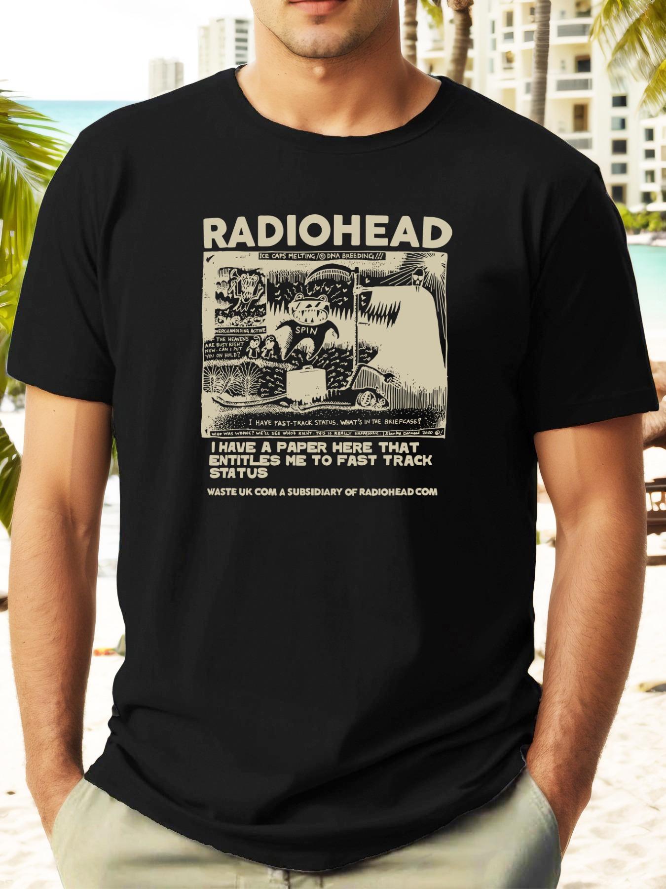 RADIOHEAD Skull Monster Graphic T-shirt - Casual Summer Black Tee with Band Logo L