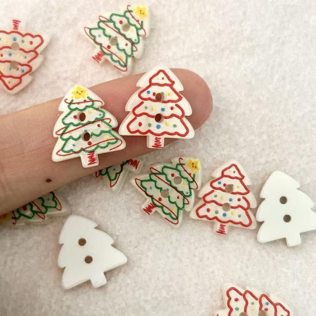 20pcs Cute Christmas Tree/cartoon Dog Button, Shaped Two Hole Resin Button, Clothing Decoration, Handmade DIY Accessories