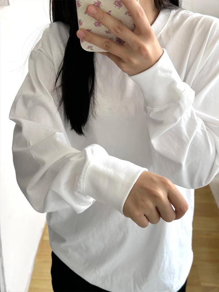 

Women s Crew Neck Long Sleeve Solid White T-Shirt - Loose Fit Base Layer for Spring & Autumn. 2XL