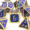 7 Pcs Blue Golden Standard Metal Dice Solid Metal Polyhedral Dice Set Suitable for Role-Playing RPG  Board Game Card Game