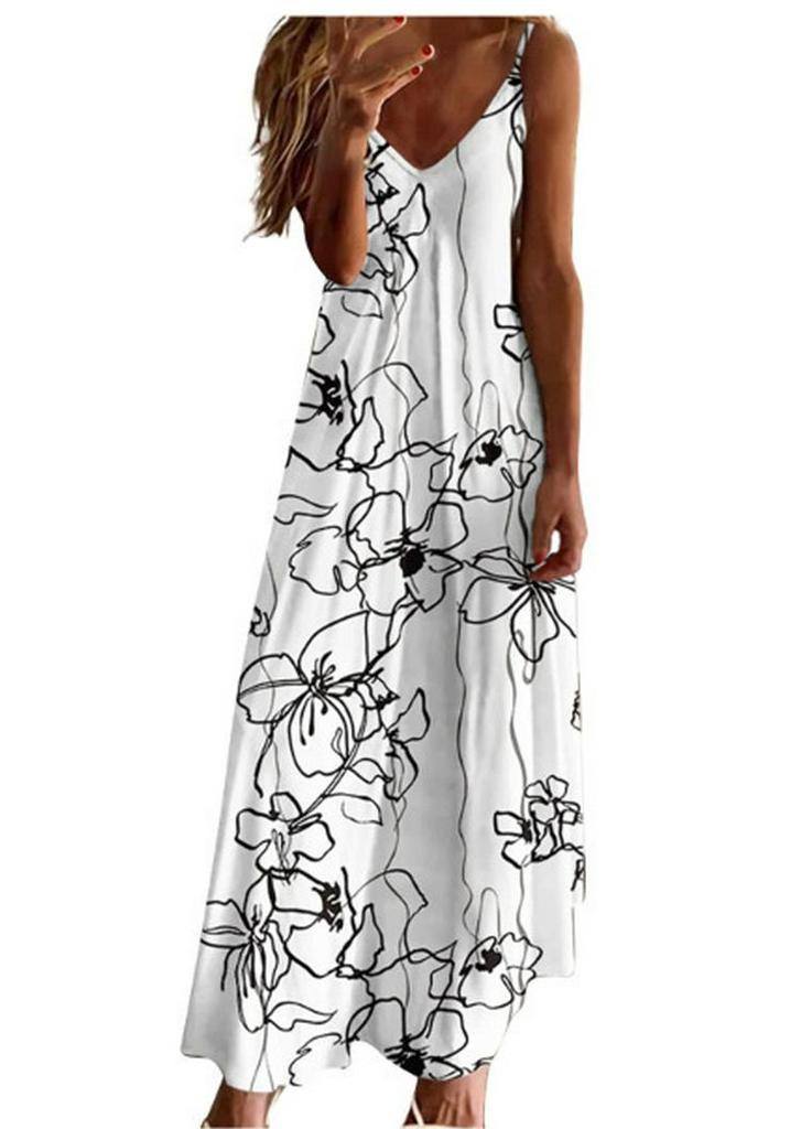 Women's Plus Size V-Neck Spaghetti Strap Long Dress - European & American Style