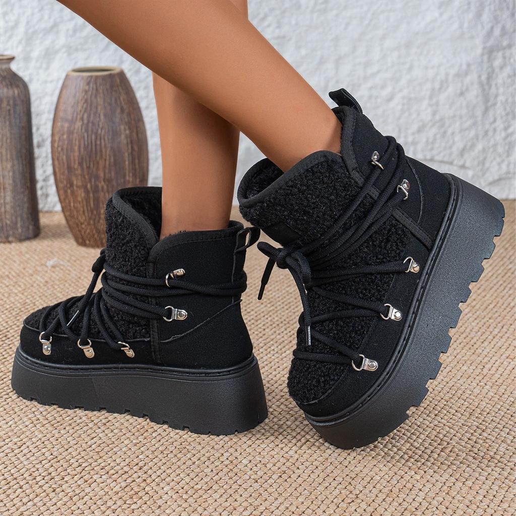 Autumn and Winter New Thick-soled Cross-tie Snow Boots Thickened Mid-length Over-the-knee Warm Women's Boots