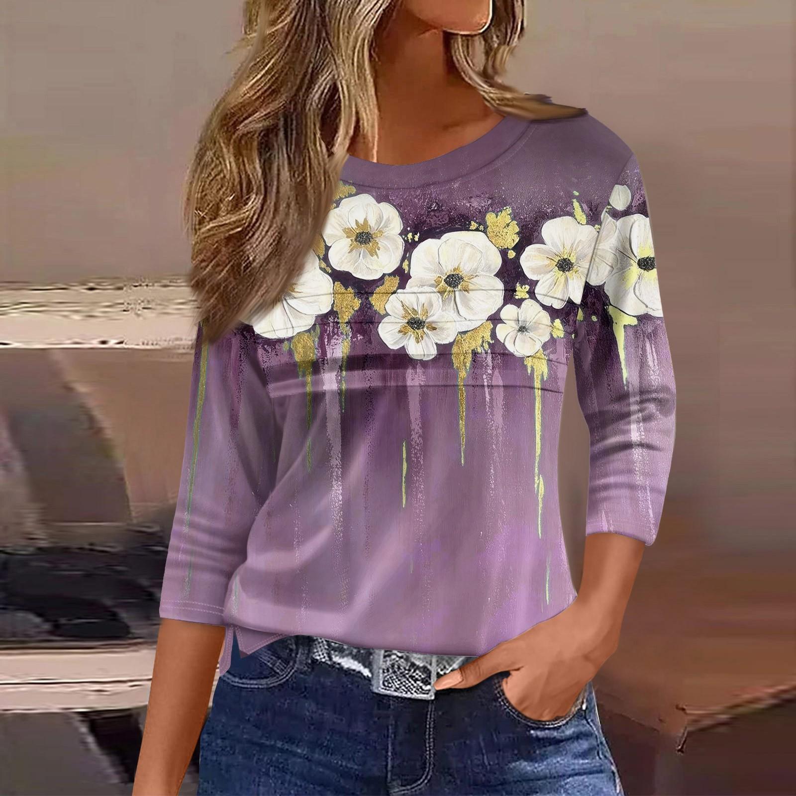 

Женская мода повседневный свободный топ с рукавом 3/4 в полоску с круглым вырезом XXXL фиолетовый