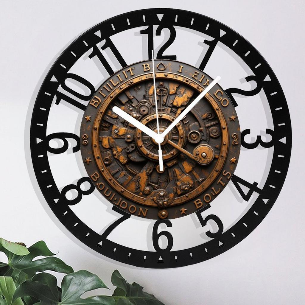 25cm Circular Iron Wall Clock with a Vintage Washing Machine Wringer