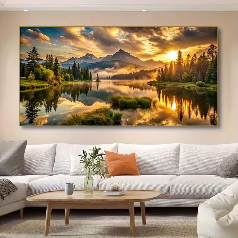 

2D Reflective Forest Lake Tapestry Mountain Sunset Photography Background 47.2x31.5inch/120*80cm