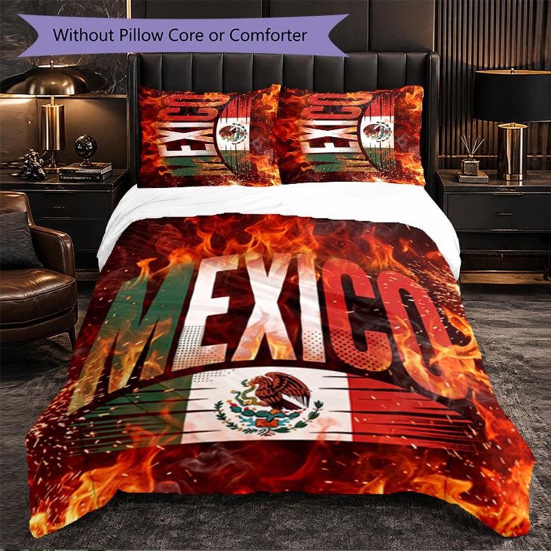 Mexico Footbal Pattern 3 Pieces Bedding Set Soft Microfiber Duvet Cover with Pillow Cases for Bedroom