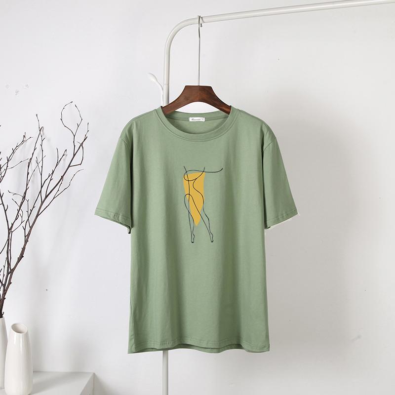 Hirsionsan New Summer Simple Printed T Shirt Women Harajuku Kawaii Loose Clothes Abstract Graphic White Tees Soft Cotton Female Tops