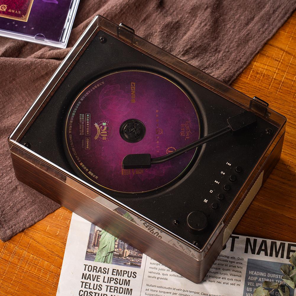 Light Luxury Retro CD Player Rechargeable Bluetooth-Compatible 5.0 Music Player Portable Desktop Speaker