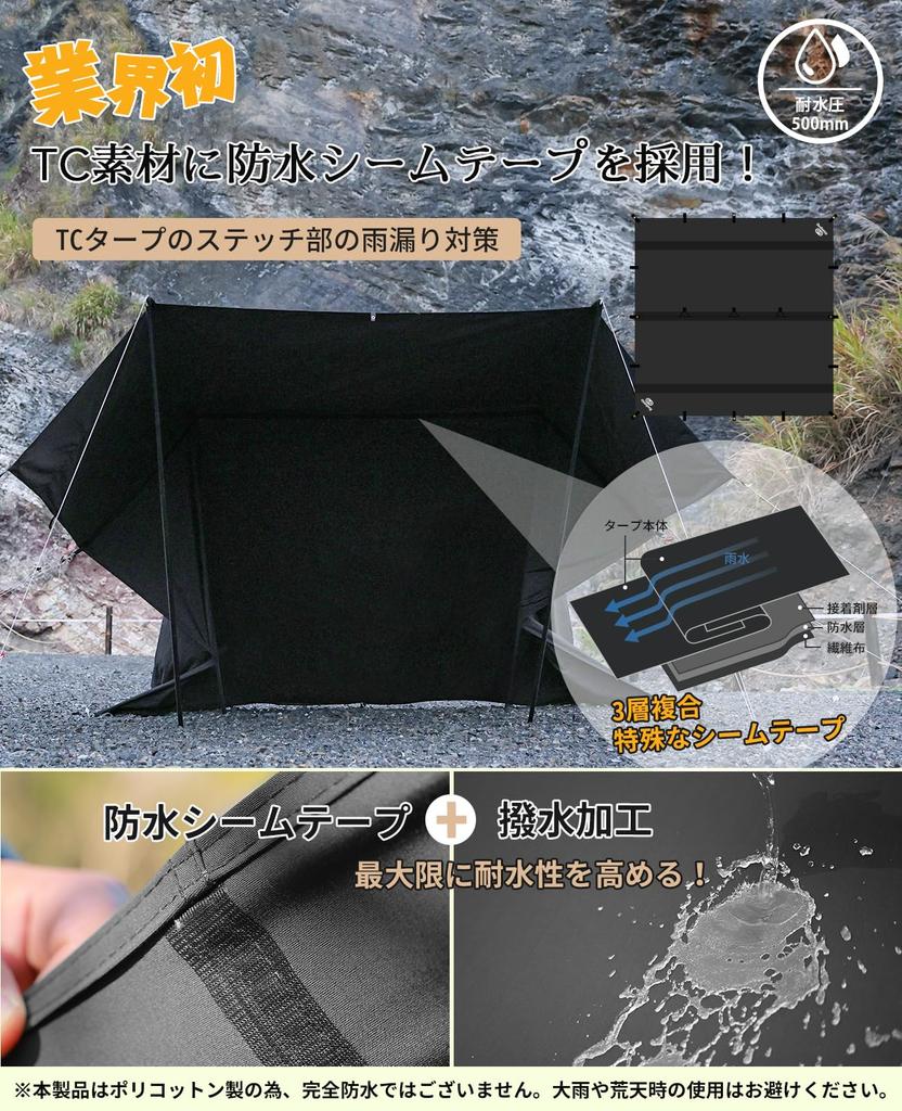 GOGlamping Square Tarp TC Square Tarp Polycotton Can Be Used for Bonfires Tc Tarp Loops and Special Waterproof Tape 500mm Water Pressure Resistance