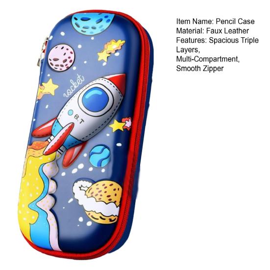 Pencil Case Space-Themed Design Large Capacity Extra Large Pencil Pouch Multiple Compartments Smooth Zipper Stationery Organizer