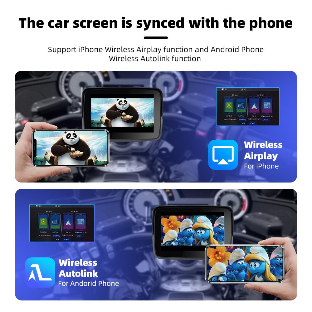 EKIY 5.0 inch Wireless CarPlay Moto Android Auto Portable Digital Motorcycle Dashboard GPS Navigation Display Screen Monitor