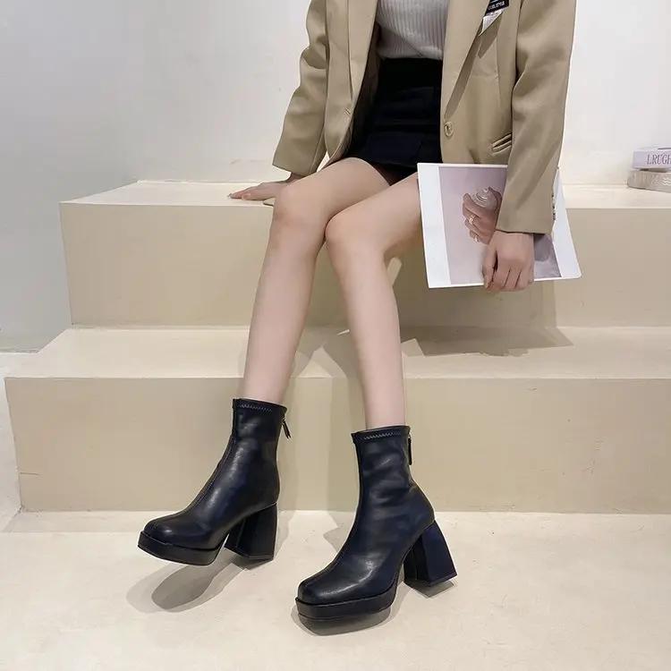 

Short boots women s new spring and autumn single boots round toe high heels boots women s boots 40