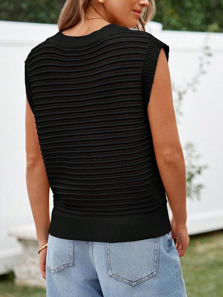 Women's Cap Sleeve Knit Sweater Vest Crew Neck Ribbed Summer Pullover Tank Top