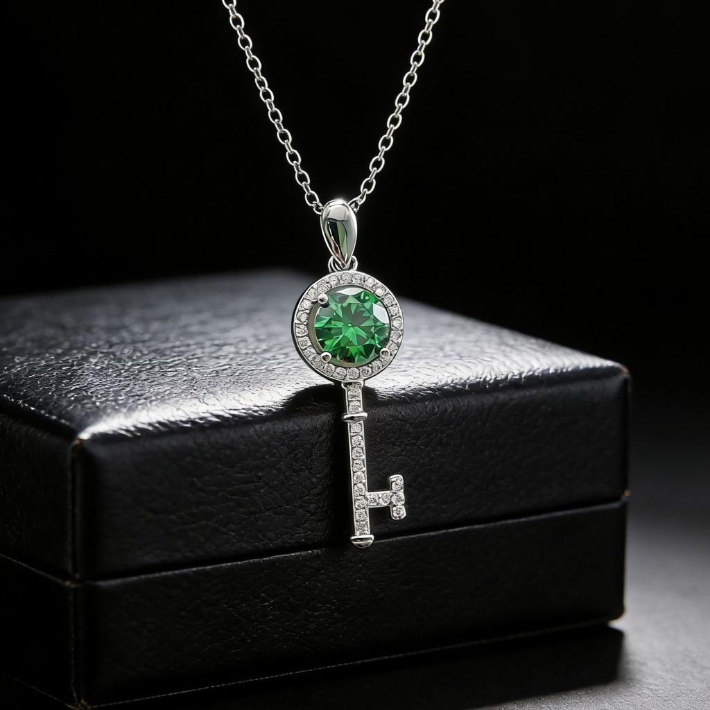 Light Luxury Jewelry Simulation 2 Carat Red Sapphire Key Pendant Necklace Women'S Fashion Red Corundum Clavicle Chain