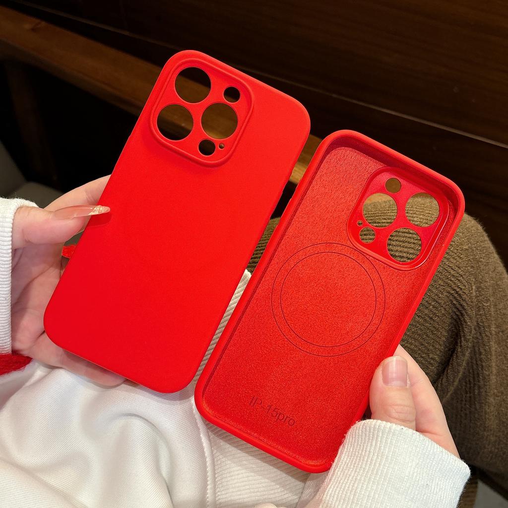 Official Liquid Silicone For  Magnetic Case For For Iphone 16 1 14 13 12 Pro Max Plus Chinese Red Wireless Charge Soft Cover