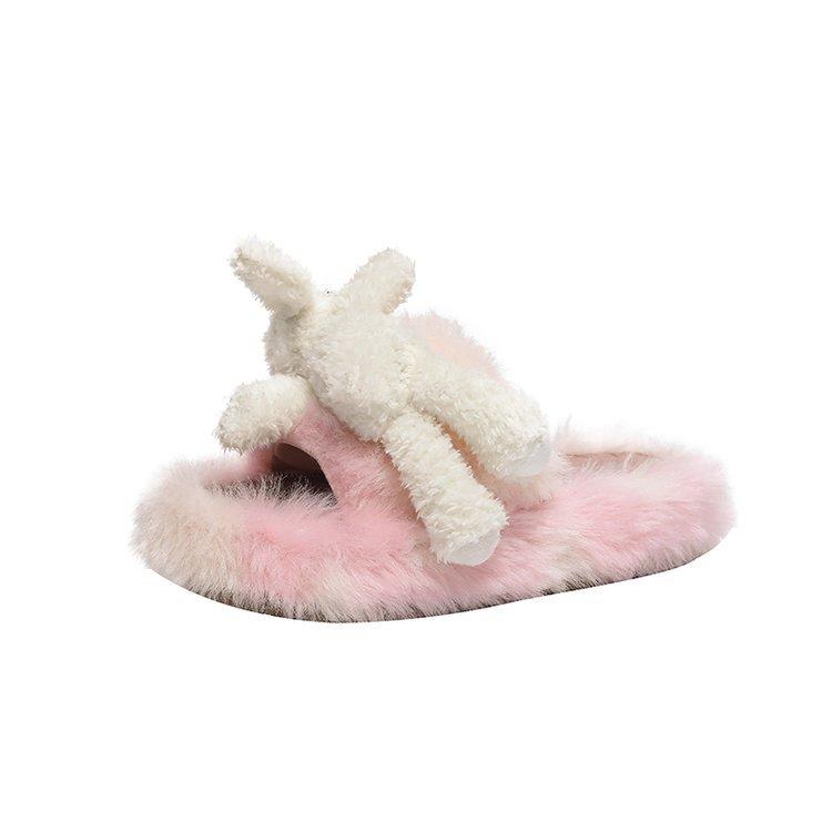 Cute Fluffy Slippers Women's 2025 Autumn and Winter New Temperament Fashion Doll Versatile Lazy Wearing Plush Slippers Women
