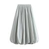 Women's Elegant Elastic High Waist Solid Color A-Line Pleated Puffball Hem Casual Flowy Balloon Bud Midi Skirts