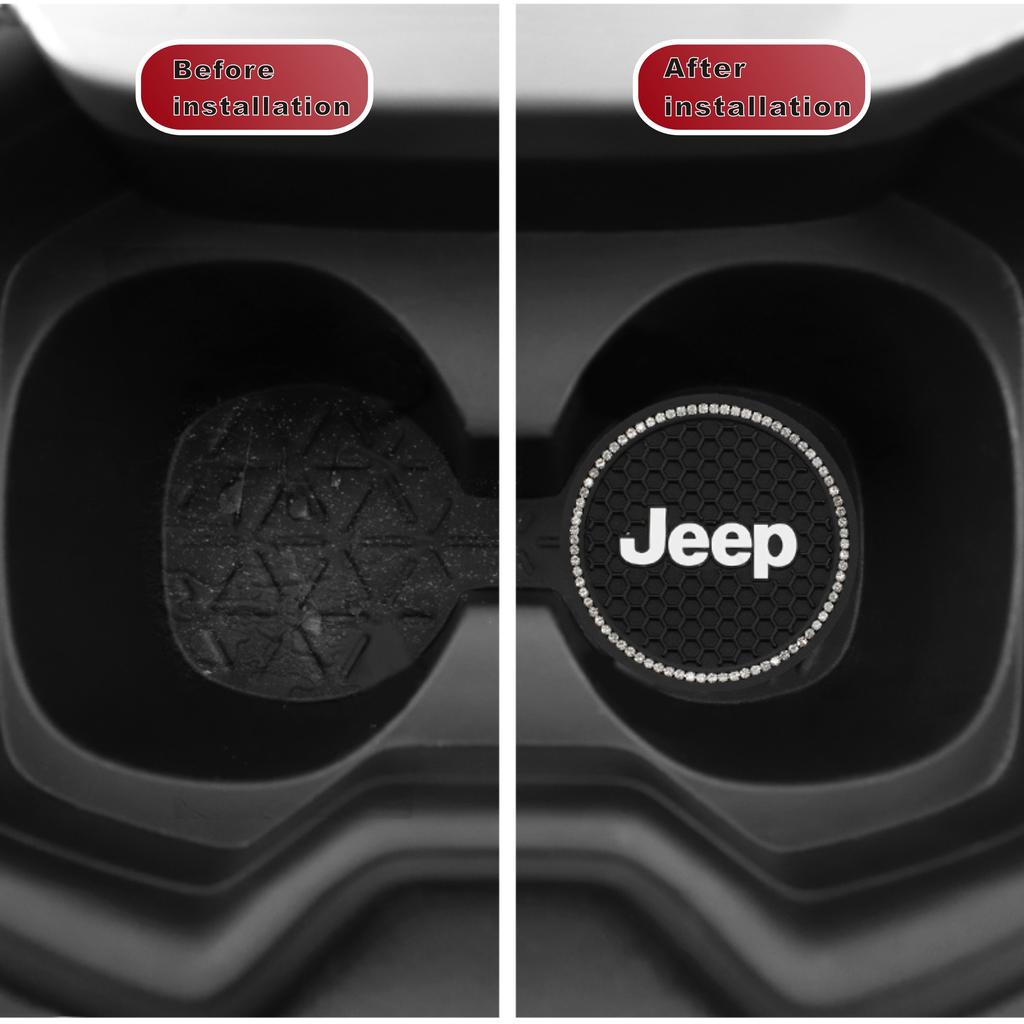 2Pcs Leather Coaster Anti-noise Water Cup Pad Cushion For Jeep Renegade Compass Grand Cherokee Wrangler Patriot Liberty Rubicon AJR1