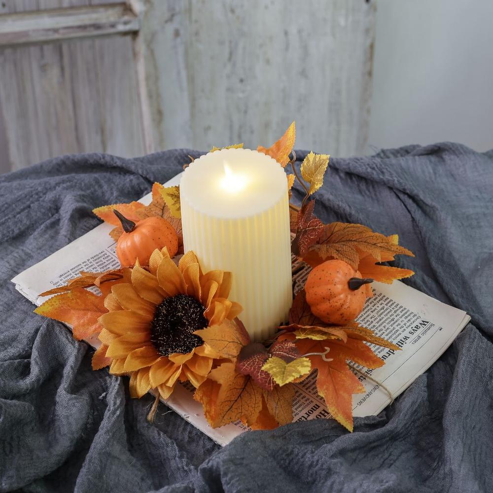 Harvest Festival Wreath Long-Lasting Maple Leaf Wreath Thanksgiving Wreath Artificial Fall Candle Holder For Home Decor Party