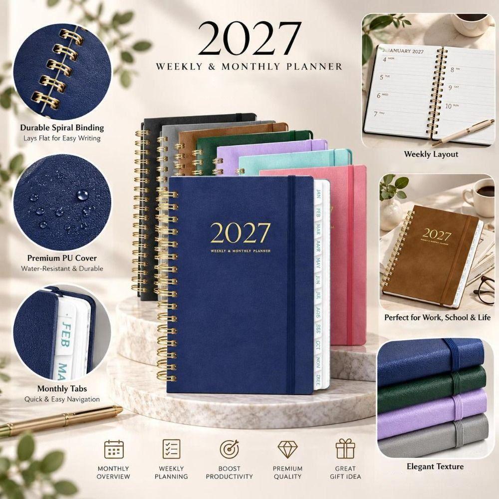 Strap Closure Annual Planner Book Spiral Binding Schedule Notebook Journaling