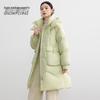 Dicke mittellange Damen-Daunenjacke mit Kapuze