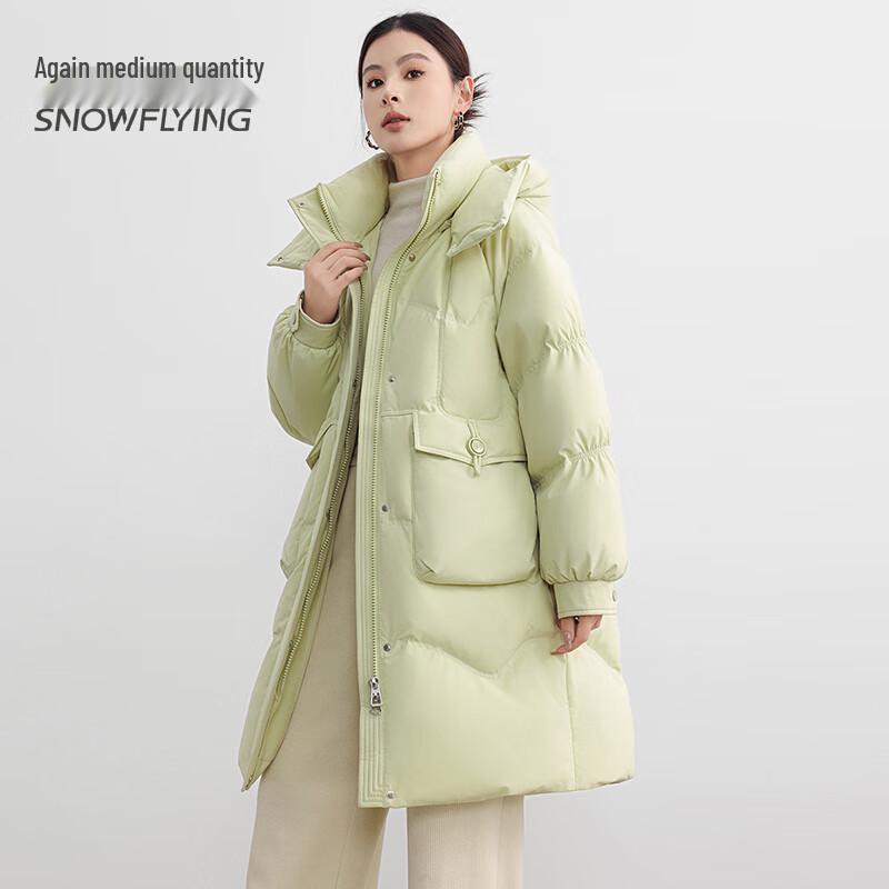 Dicke mittellange Damen-Daunenjacke mit Kapuze