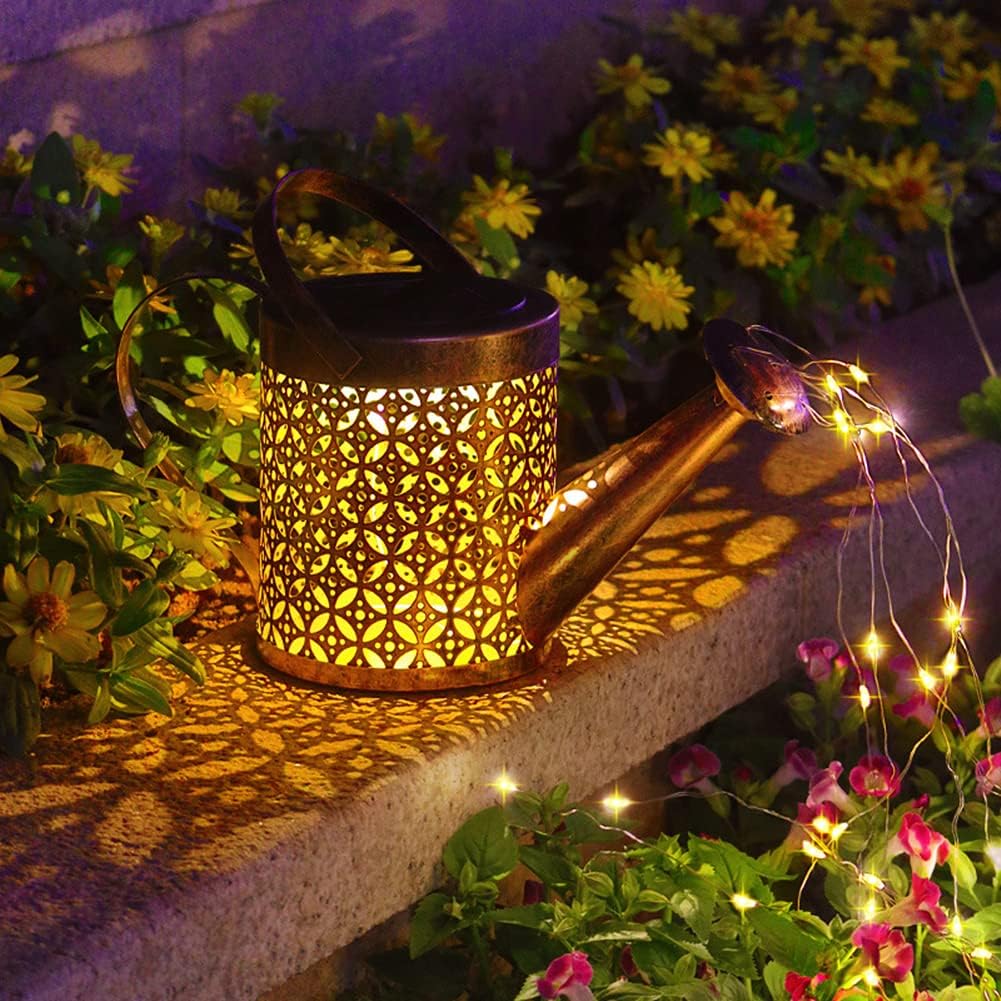 1pc Solar Powered Hanging Watering Can Light Waterproof Outdoor Light with Beautiful Shadow for Garden Yard Lawn Patio Decor