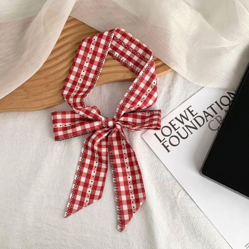 

Long silk scarf, new versatile plaid corrugated headscarf, headband, hair tie, bag streamer, neck scarf, decorative belt.