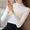 Maglione da Donna con Collo Alto e Volant Manica Lunga Lavorato a Maglia Base a Righe Pullover Casual da Donna Autunno