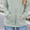Women Knitted Sweater Hooded Long Sleeve Loose Fit Ribbed Knitting Pullover Tops with Pockets Casual Solid Color Autumn Knitwear
