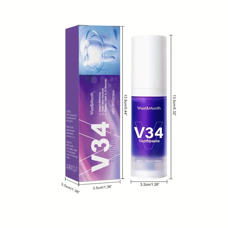 30ml V34 Fioletowy korektor koloru w piance: Natychmiast wybiel zęby, dokładnie oczyść i usuń plamy oraz odśwież oddech – w domu lub w podróży!