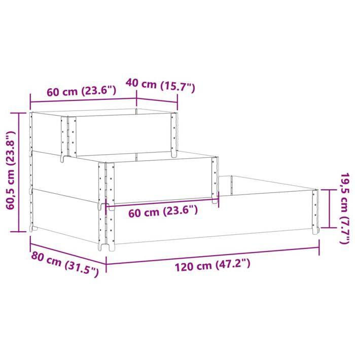 VidaXL Lit Surélevé à 3 Niveaux, Bac à Fleurs, Pot de Plantes, Boîte à Fleurs, Jardinière de Jardin Terrasse Extérieur, Gris 4010315