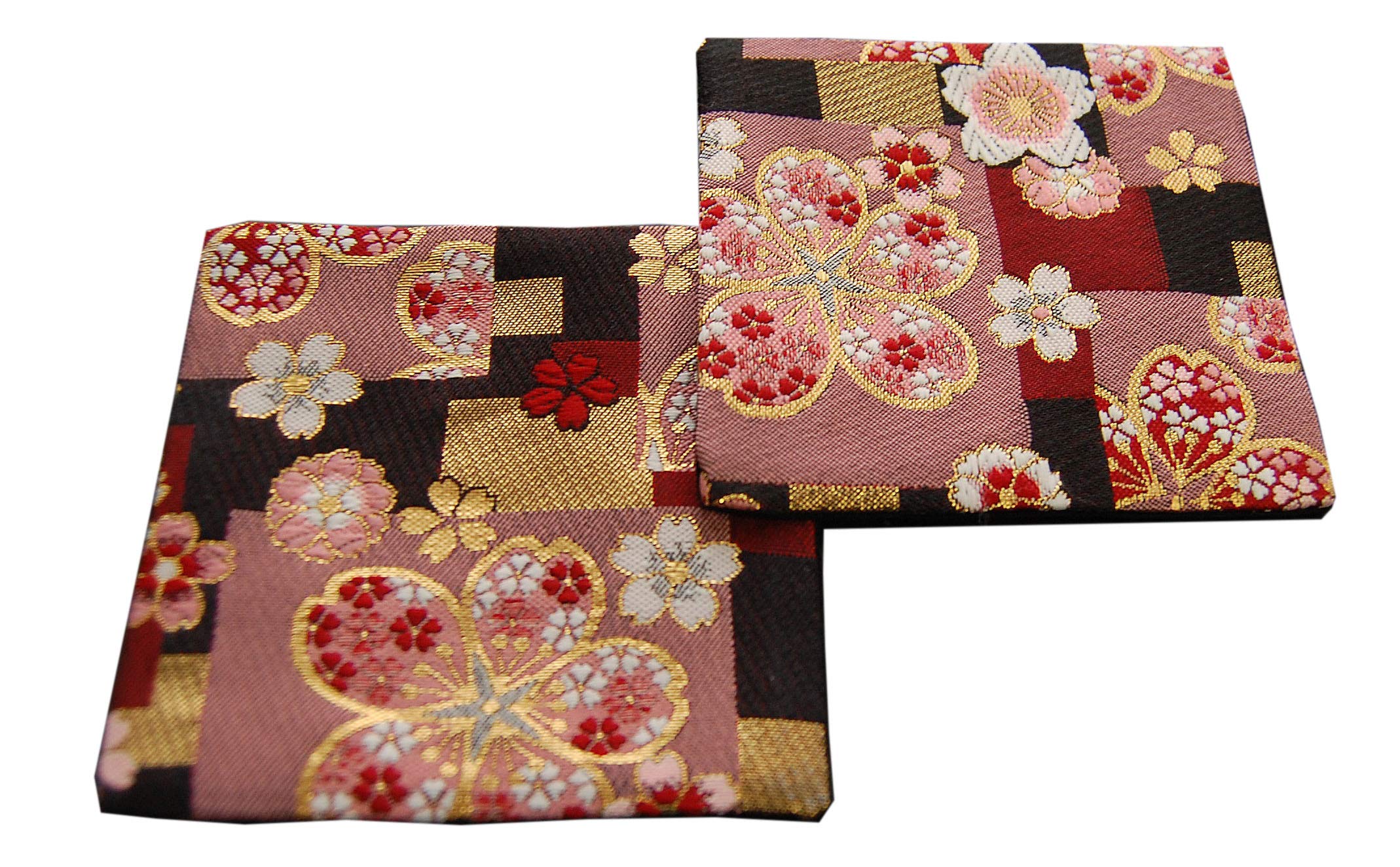 

Set of 2 Japanese-style brocade kimono coasters (Beni Sakura)