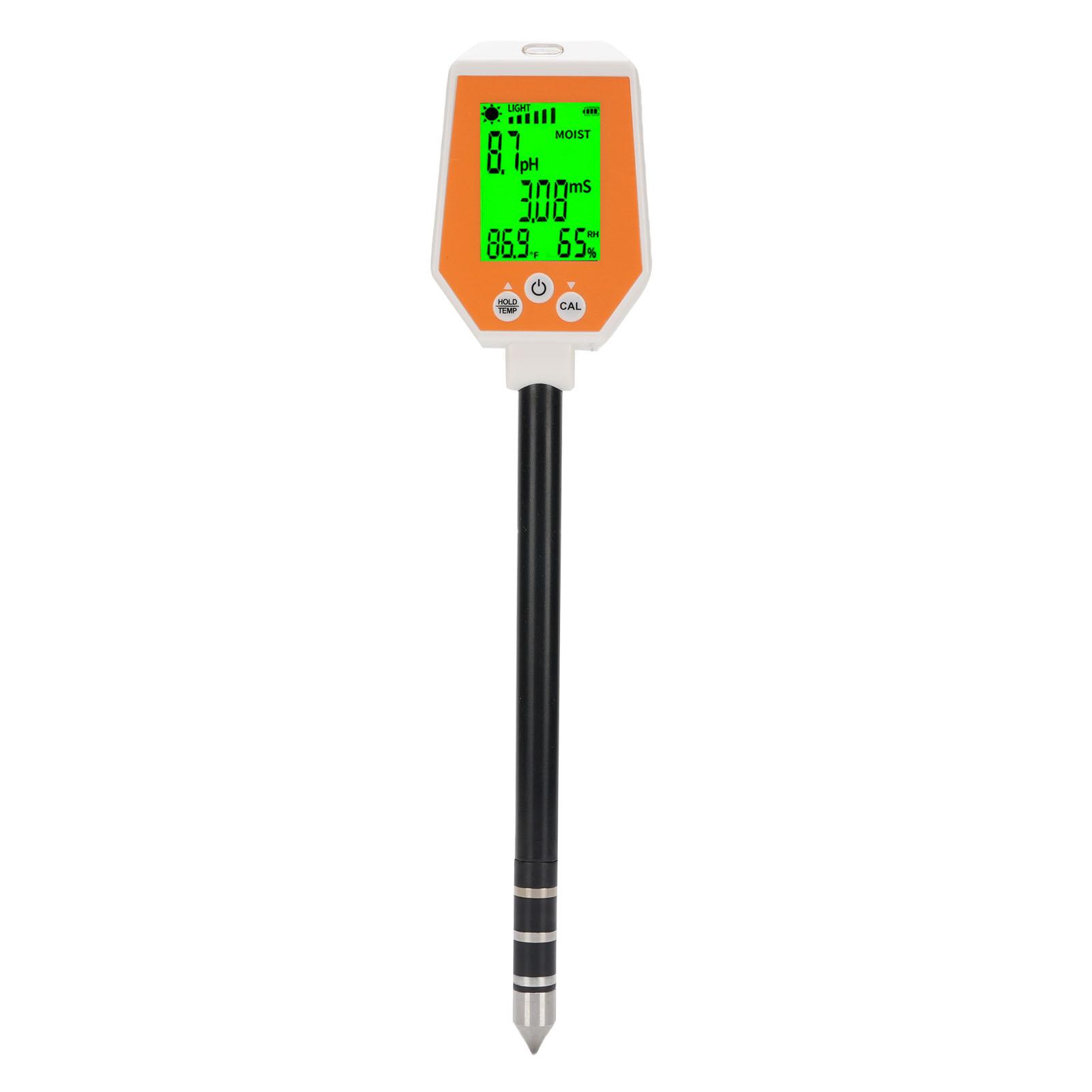 

6 in 1 Soil Meter Digital PH Tester Soil Humidity Plant Temperature Sunlight Intensity EC PH Meter for Garden Lawn