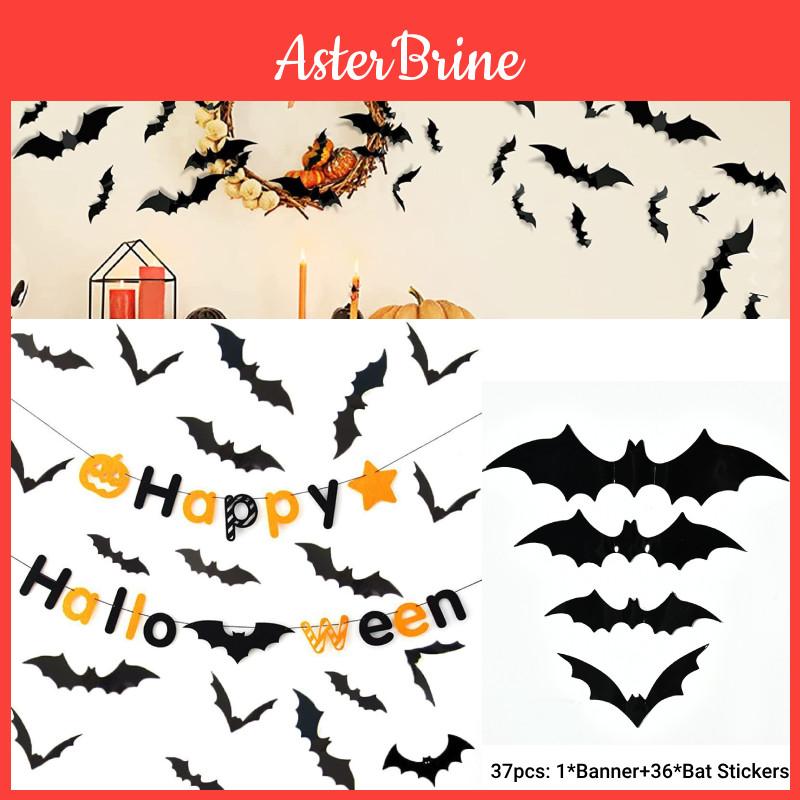 Paquete de Decoración de Pegatinas de Murciélago 3D para Halloween, Paquete de 12 Pegatinas de Murciélago de PVC para Decoración de Casa Embrujada
