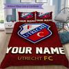 Benutzerdefinierter Name FC Utrecht Muster Bettwäsche Steppdecke Set Steppdecke Bezug Kissenbezug Heimdekoration Geburtstagsgeschenk (1*Bettbezug+2*Kissenbezug ohne Füllung)