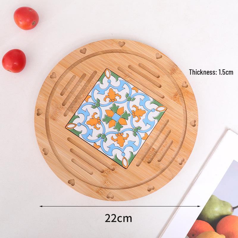 Retro Insulated Wooden Placemat for Pots and Plates, Flower Tile Design